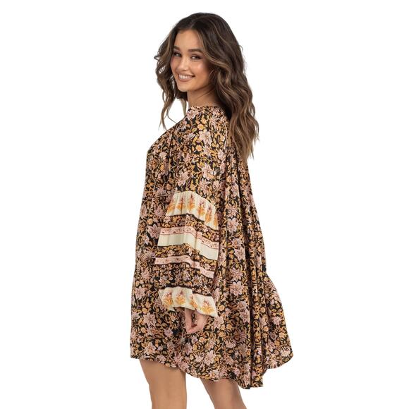 Billabong Dresses & Skirts - Billabong Gypset Boho Fall Brown, Pink Orange Black Floral Dress/Coverup, Size M